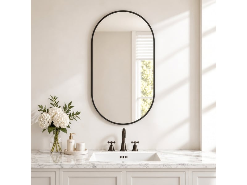  Miroir ovale mural 75x50 cm, miroir de adapté à salle de bain chambre et salon, cadre aluminium renforcé incassable, verre trempé, noir  - Conforama C