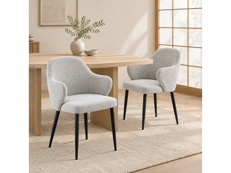  Lot de 2 chaises de salle à manger,avec pieds métal noirs,tissu,gris clair  - Conforama B