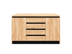 Îlot de cuisine 140 cm naturel, plateau rabattable, 4 tiroirs, 2 placards