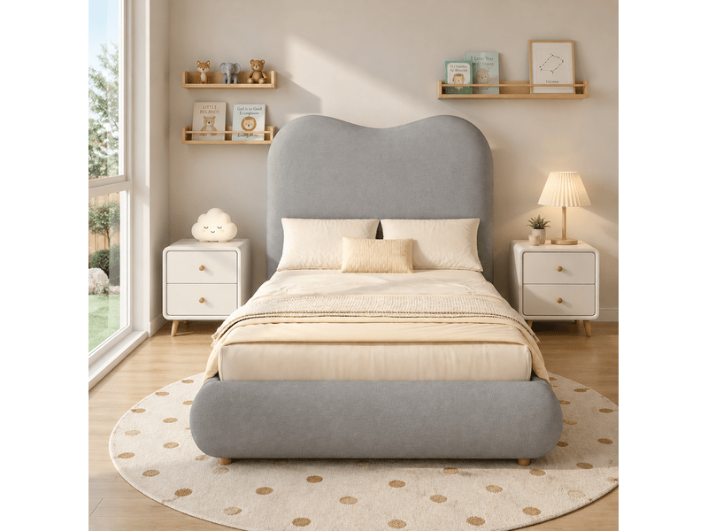  Lit enfant, coffre hydraulique, dossier épais de 11 cm, cadre intégré, matelas non inclus, univers enfant, coloris gris  - Conforama E