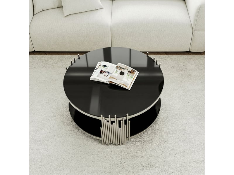  Table basse ronde en verre trempé avec double plateau table de salon moderne et luxe  - Conforama D