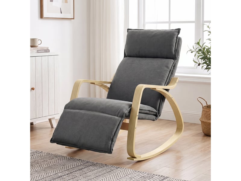  Fauteuil à bascule avec repose-pieds réglable à 5 positions, gris foncé  - Conforama D