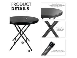 Table pliante ronde en hdpe avec piètement métallique repliable, montage sans outil, 80 cm, capacité 136 kg