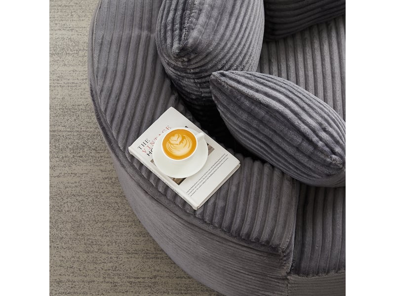  Fauteuil rond en velours côtelé gris, fauteuil lounge individuel de 110 cm avec trois coussins, accoudoirs larges et design moderne  - Conforama D