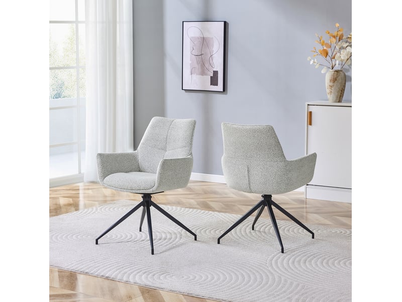  Lot de 2 chaises rotatives 360°, chaises de salle à manger, accoudoirs et dossier ergonomique, gris clair+noir, métal  - Conforama D