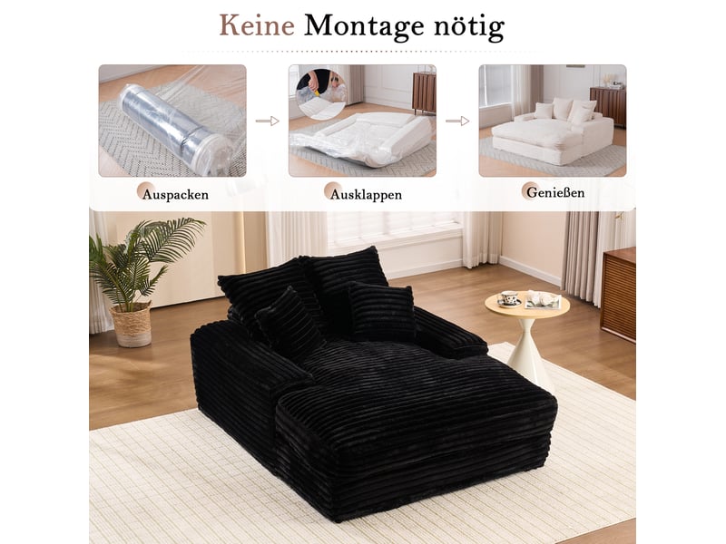  Méridienne 135x165x58 cm moderne noire avec 4 coussins  - Conforama D