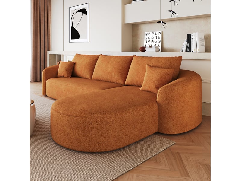  Canapé d’angle modenvie 3 places avec méridienne droite 266 x 168 x 85 cm en tissu chenille orange sans montage  - Conforama B