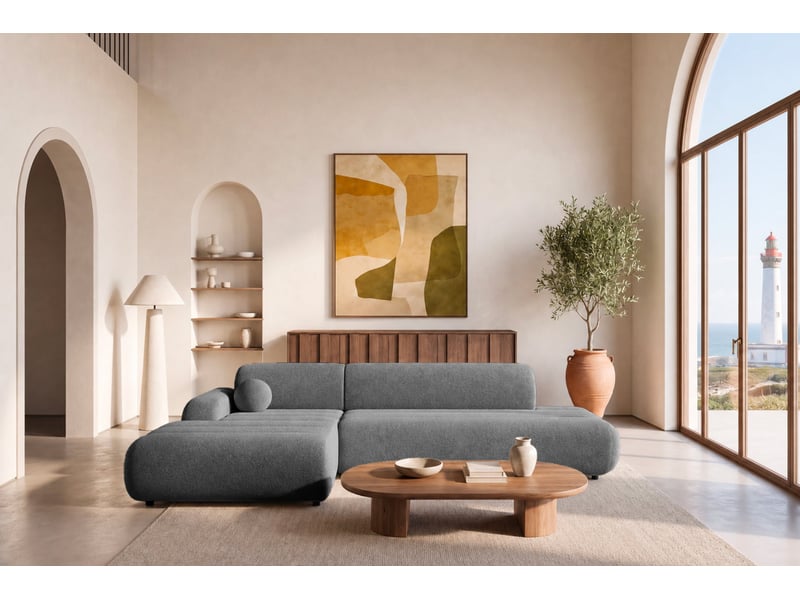  Bordilla - canapé d'angle convertible tissu chenille 4 places gris foncé droit  - Conforama D
