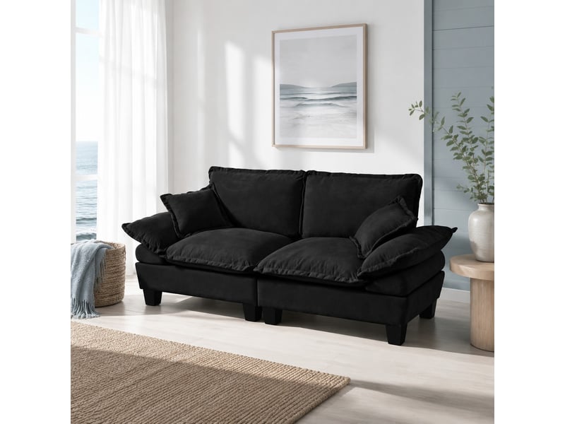  Canapé 2 places en chenille noir avec accoudoirs amovibles  - Conforama D