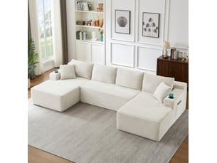 Canapé modulaire en u 339x168x82cm, design minimaliste, sans assemblage, pour salon, revêtement velours côtelé, beige