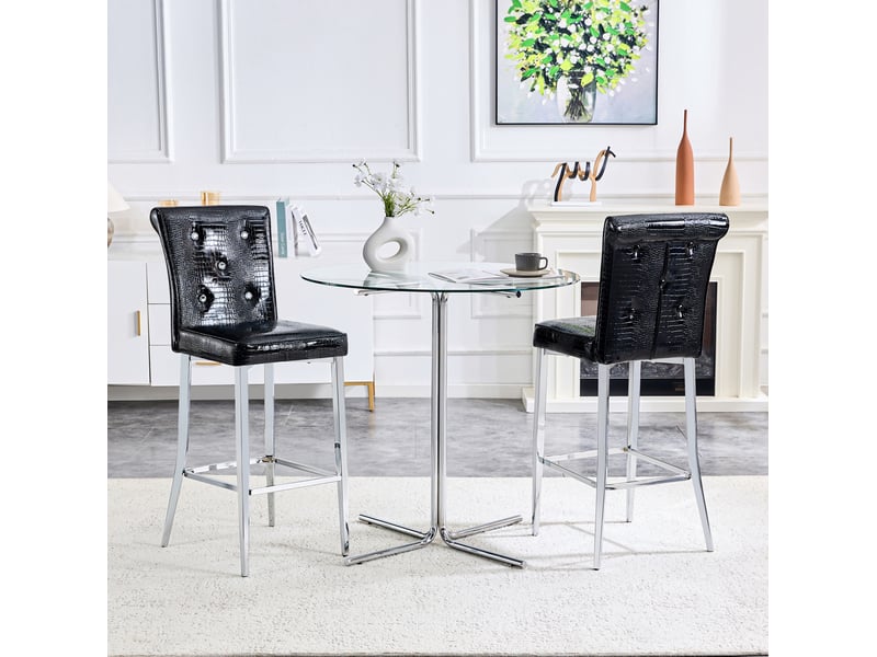  Tabouret de bar lot de 2 avec dossier capitonné et repose-pieds en similicuir noir chromé  - Conforama C