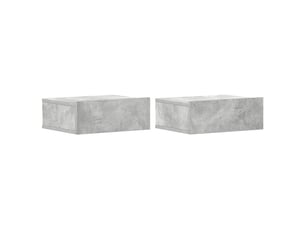 Lot de 2 tables de chevet - cabinet de chevet - table de nuit flottantes gris béton bois d'ingénierie