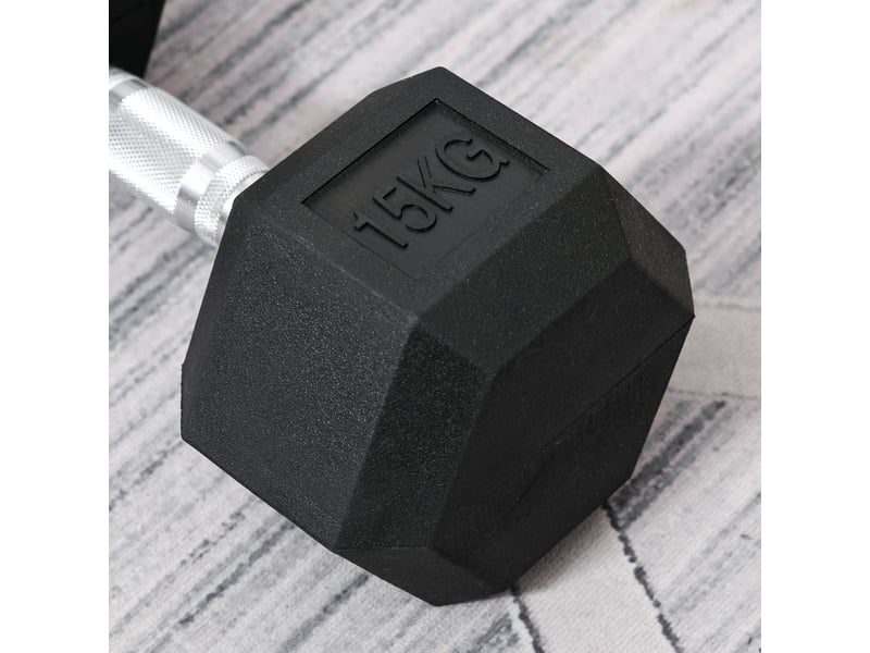 Haltère hexagonal en fonte et caoutchouc, poids de musculation 15 kg pour entraînement maison - Conforama W