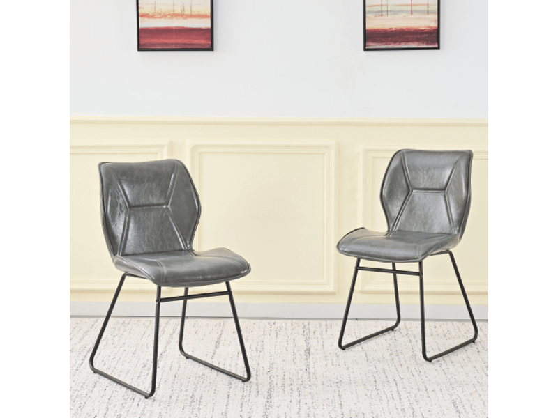  Chaises de salle à manger 2 pièces en simili cuir gris, structure métallique, rembourrées pour salon, bureau ou coin repas  - Conforama B