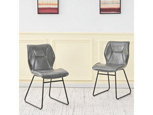 Chaises de salle à manger 2 pièces en simili cuir gris, structure métallique, rembourrées pour salon, bureau ou coin repas