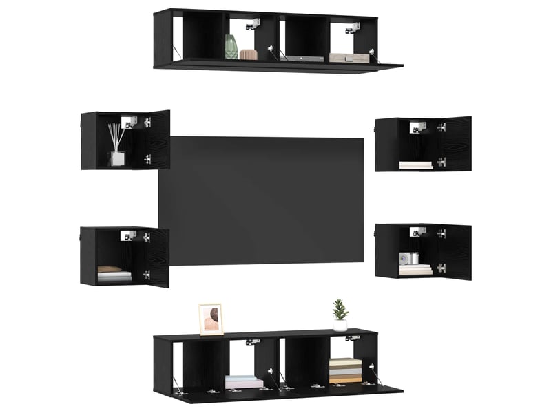  Ensemble meuble tv - banc tv - meuble de rangement 8 pcs chêne noir bois d'ingénierie  - Conforama C