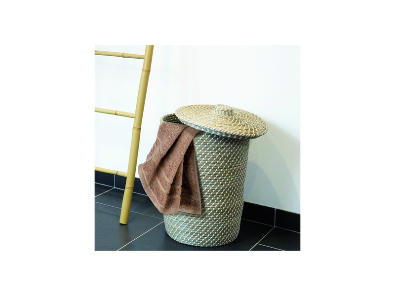 Panier à linge phuket en jonc de mer naturel tressé blanc 40 x 40 x 50 cm 32674 - Conforama B