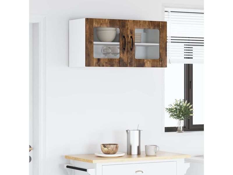 Meuble mural de cuisine, cabinet en verre mural chêne fumé 80x31x40cm shl7367 - Conforama D