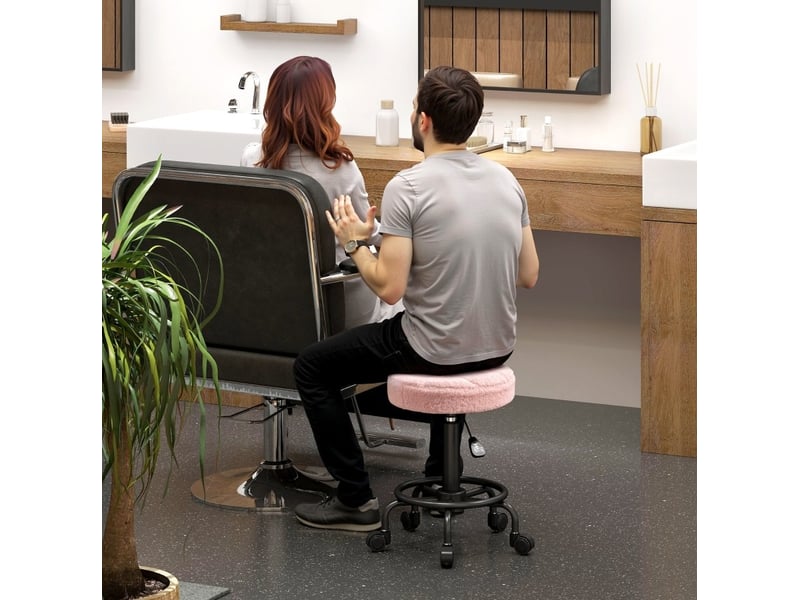  Tabouret de bureau rose réglable 50-66 cm, pivotant à 360° sur roulettes, assise rembourrée pour travailler  - Conforama E