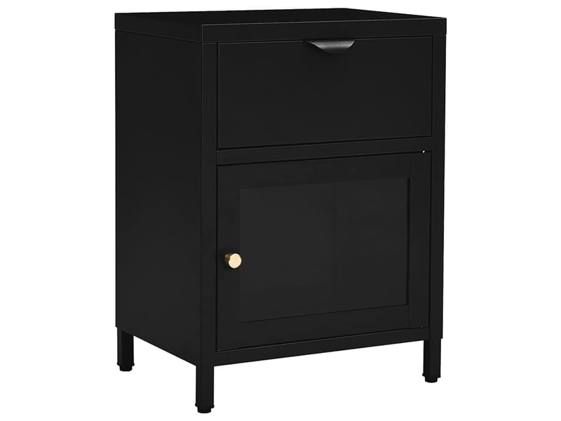  Table de chevet - cabinet de chevet - table de nuit noir 40x30x54,5 cm acier et verre  - Conforama A
