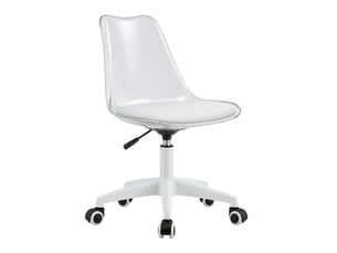 Chaise pivotante 54x54 cm en métal et plastique réglable en hauteur avec roulettes transparente et blanche chicfurn
