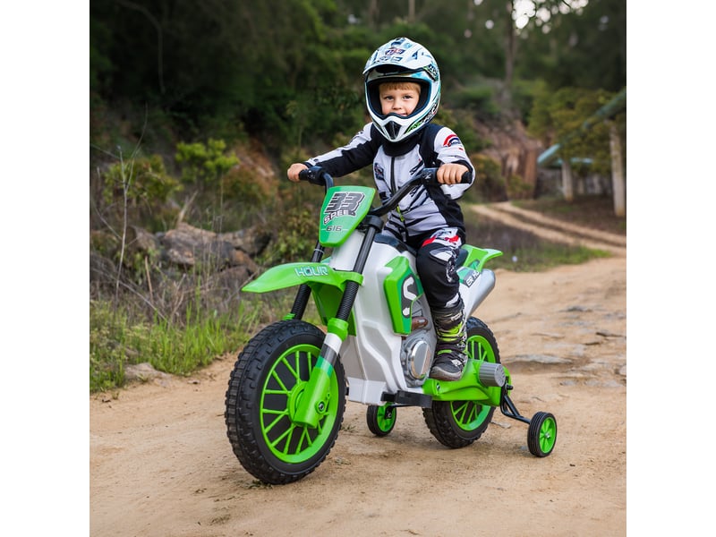 Moto tout-terrain électrique pour enfants avec roues, en polypropylène et métal, 106,5 x 51,5 x 68 cm, verte - Conforama C