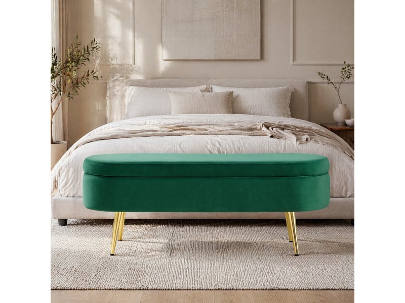  Banc de rangement 110x40x42 cm, coffre 20 l, pieds en bois, meuble chambre, meuble bureau et salon, velours, vert foncé  - Conforama B