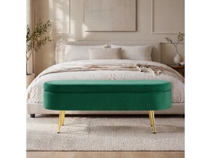 Banc de rangement 110x40x42 cm, coffre 20 l, pieds en bois, meuble chambre, meuble bureau et salon, velours, vert foncé