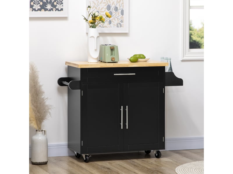 Desserte de cuisine mobile 109x40x89 cm noire avec plan de travail - Conforama B