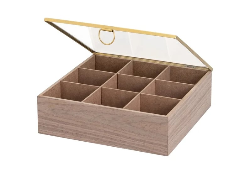  Lot de 2 boîte de rangement vitrée multifonctions à 9 compartiments en mdf effet bois - longueur 24 x profondeur 24 x hauteur 8 cm  - Conforama C