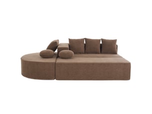 Canapé modulable segmenté style nuage en tissu chenille brun, design contemporain pour salon spacieux et moderne