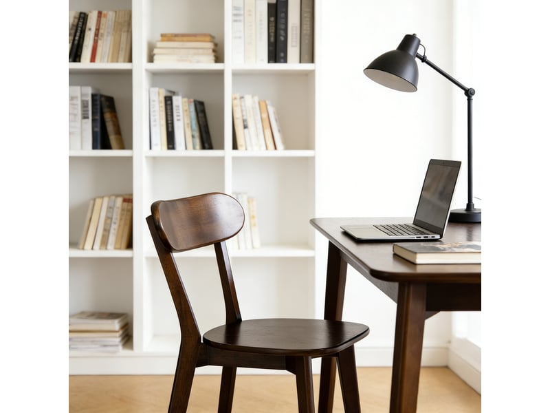  Lot de 2 chaises de salle à manger noyer - chaises de cuisine en massif style mid-century avec dossier incurvé  - Conforama E