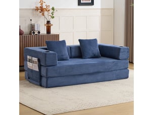 Canapé de sol convertible 185x92,5x60 cm 2 places pliable en velours côtelé bleu foncé
