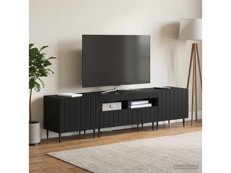  Meuble tv - banc tv - meuble de rangement led 5 pièces noir bois d'ingénierie  - Conforama C