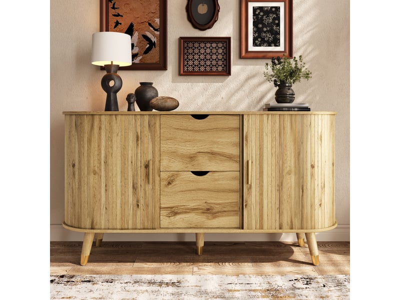  Buffet effet bois, rangement moderne à portes texturées 140x40x79.5cm  - Conforama D