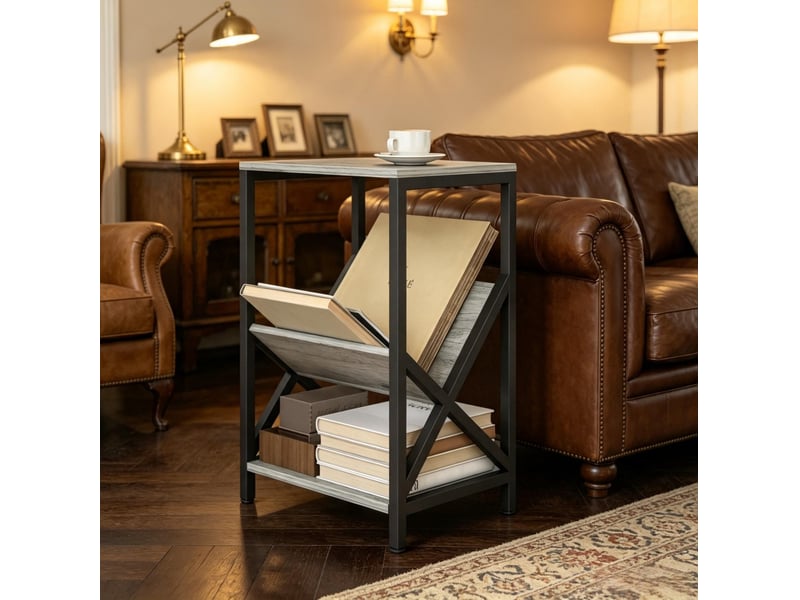  Table d'appoint 40x30x61 cm 3 niveaux panneau de particules et métal gris foncé  - Conforama C
