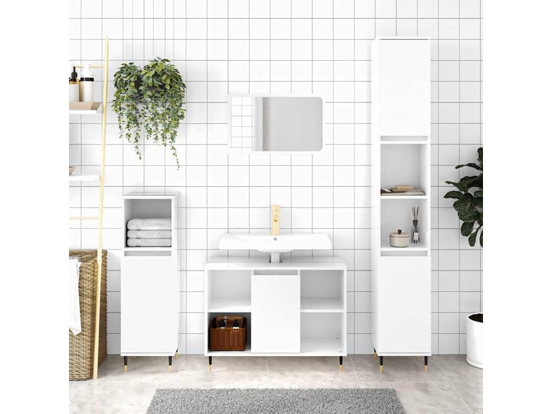  Armoire de salle de bain, meuble de rangement blanc brillant 80x33x60 cm  - Conforama B