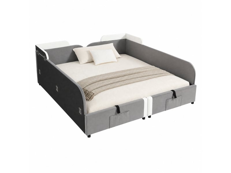  Lit enfant combiné pour 2 matelas 90x200 cm avec rangement hydraulique en velours  - Conforama A