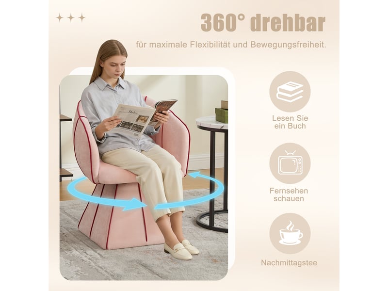 Fauteuil pivotant,56x54x74,5 cm,avec dossier haut ergonomique,chenille,rose - Conforama D