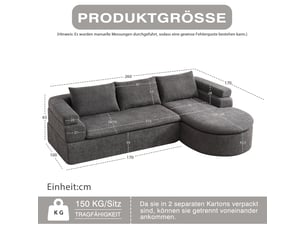 Canapé modulaire incurvé 3 pièces - 250x100 cm anthrazitgrau - sofa design cashew en chenille sans bords durs pour salon moderne