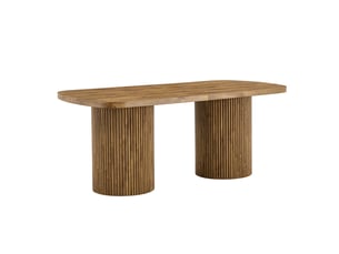 Table à manger ovale 6 à 8 places à piétement cannelé - style wabi-sabi en mdf aspect bois - bois