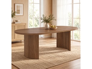 Table à manger 200 × 90 cm, plateau arrondi et pieds courbes, finition noyer