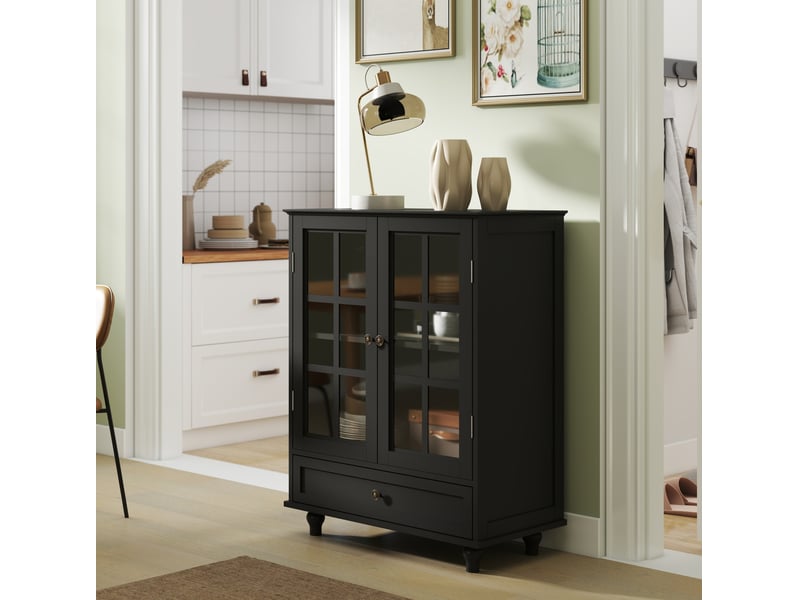  Buffet vitré 2 portes avec tiroir 71x38x93 cm en mdf noir  - Conforama R