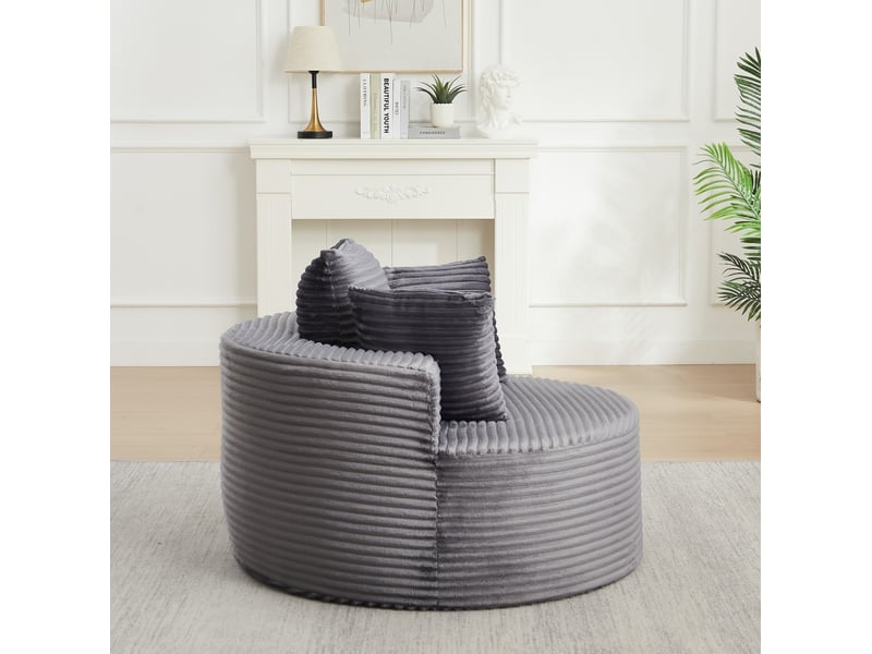  Fauteuil rond modenvie 1 place en velours côtelé gris, diamètre 110 cm, 3 coussins, mousse et ressorts  - Conforama D