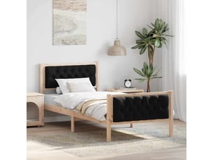 Lit adulte, lit simple, cadre de lit avec tête de lit noir 90x200cm pin massif cf3378