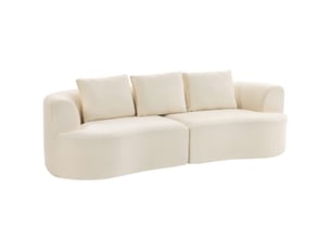 Canapé 3 places en chenille 260 cm, canapé salon, assise large, 3 coussins, pas de montage nécessaire, crème