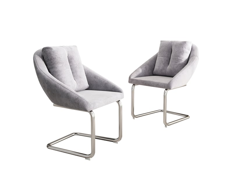  Lot de 2 chaises de salle à manger pivotantes en velours gris avec coussins  - Conforama A