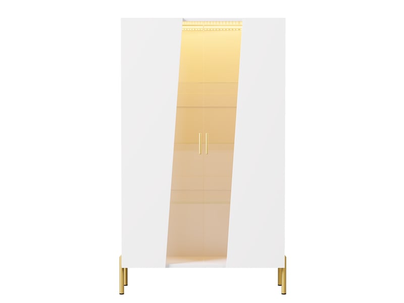  Vitrine led - 72x40x145 cm - meuble de rangement avec porte en verre asymétrique et étagères - blanc  - Conforama D