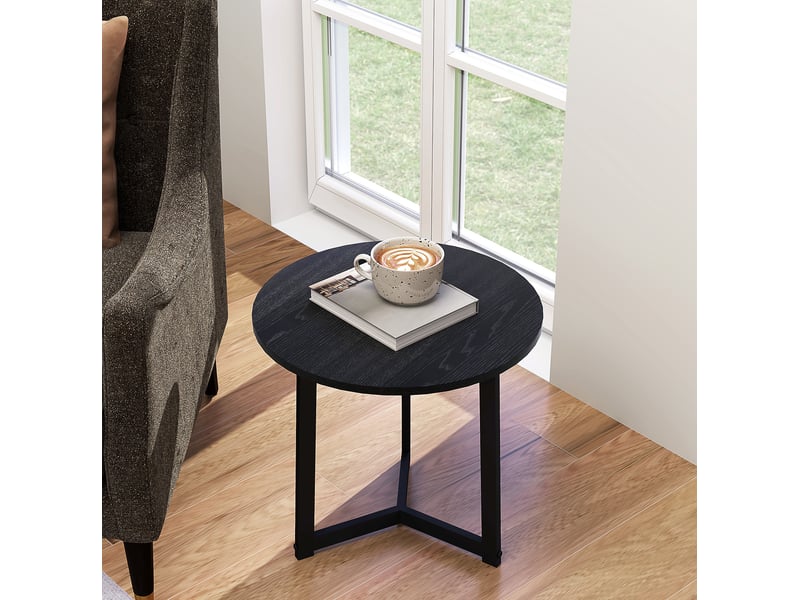  Lot de 2 tables basses rondes gigognes en acier et mdf noir, ø48 et ø40 cm  - Conforama D