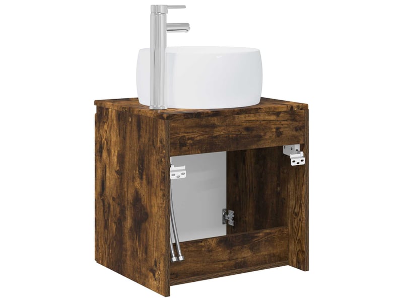 Vanité de lavabo mural, meuble de rangement chêne fumé 49.5x44.5x66 cm shl9547 - Conforama E